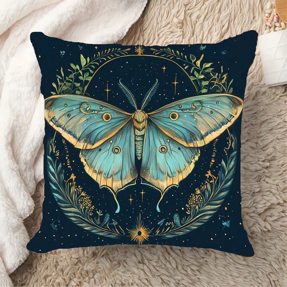 Pillow Insert 18X18 - 18x18インチ ボヘミアン モス＆クレセントムーン ピローカバー、柔らかなポリエステル製、洗濯機で洗える、ソファ、リビングルーム、オフィスの装飾に最適（中綿なし）、カウチ用ピロー、精緻なパターンの職人技