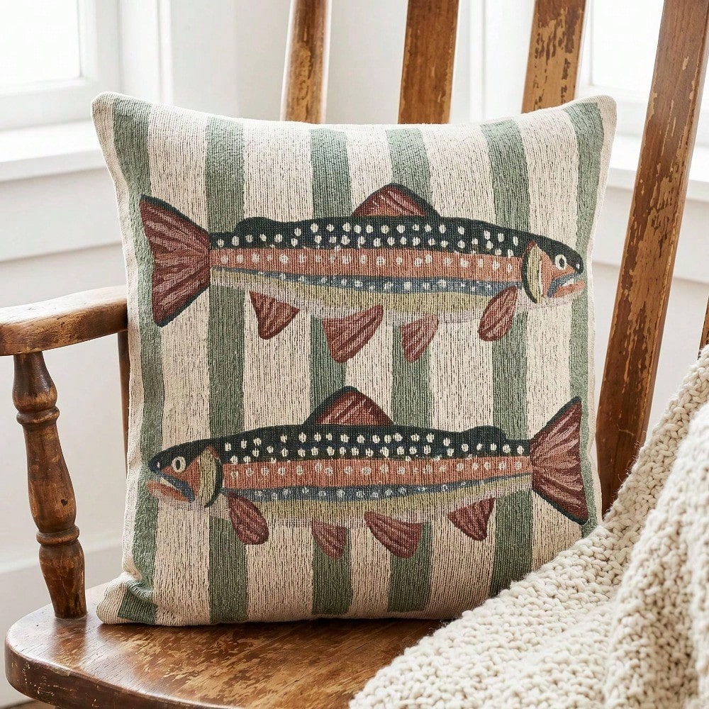 Pillow Insert 18X18 - レインボートラウト柄クッション 18x18インチ 魚柄キャビン装飾 トラウトクッション 釣り好きへのギフト メンズ向け