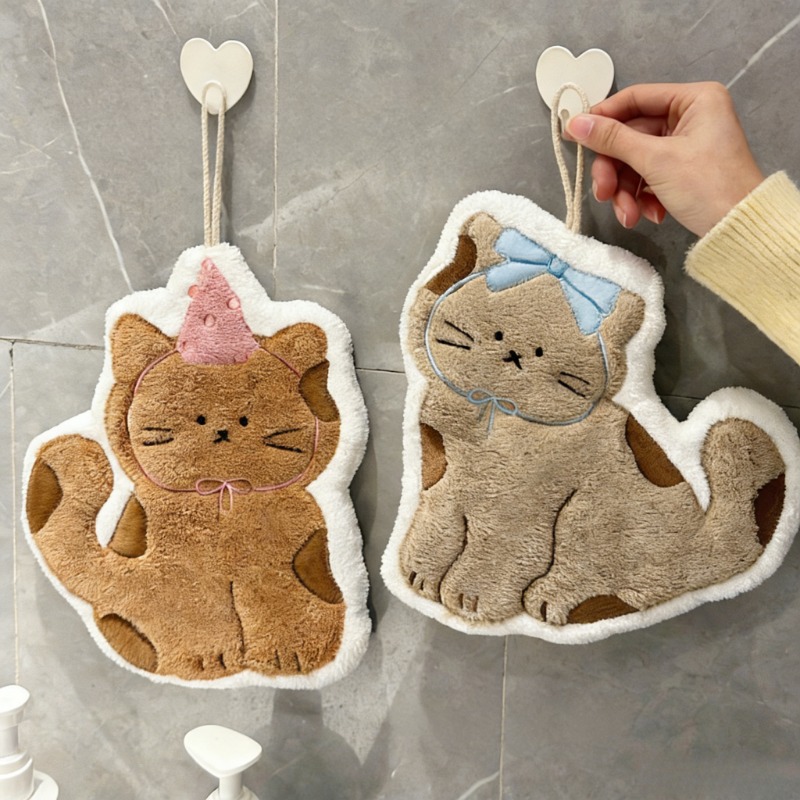 Home Textiles Usa - 創造性あふれるかわいい猫の形をしたハンギングハンドタオル、バスルームやキッチン用、ホームテキスタイル、子供たちが手を拭くのに。