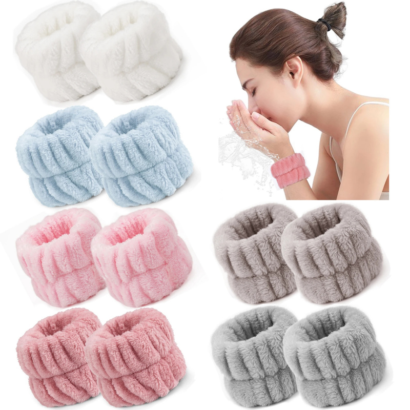 Home Textiles Face Towel - 2 個再利用可能なスパ手首ウォッシュバンドソフトマイクロファイバータオルリストバンド洗顔用女性ガールヨガランニングスポーツ手首汗止めバンド