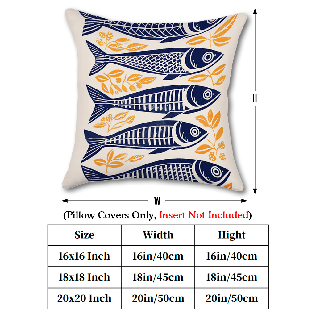 1pc デンマーク木版画イワシ枕カバー 16x16/18x1 - Pillow Insert 18X18 のレビューと価格
