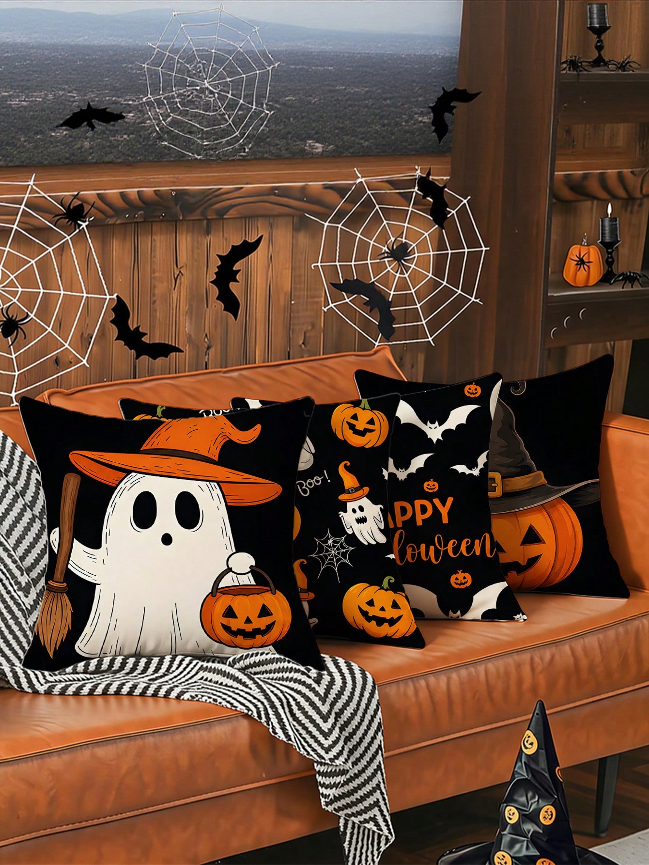 ハロウィーン柄の枕カバー4枚セット。ポリエステル素材で、リビ - Pillow Insert 18X18 のレビューと価格