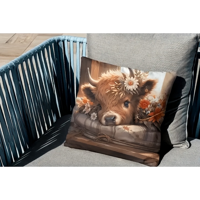 2Dフラット - ハイランドカウ柄枕カバー1枚、2Dフラット - Pillow Insert 18X18 のレビューと価格