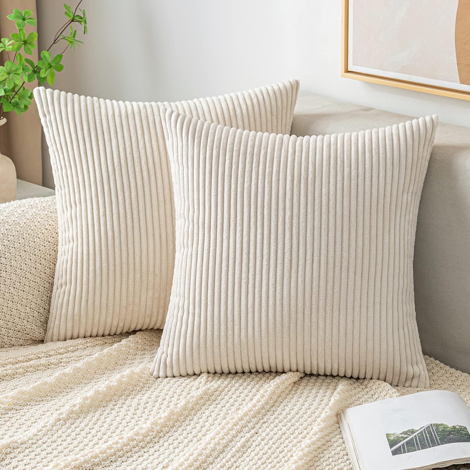 装飾的なソフトストライプクッションカバー、スローピローカバー - Pillow Insert 18X18 のレビューと価格