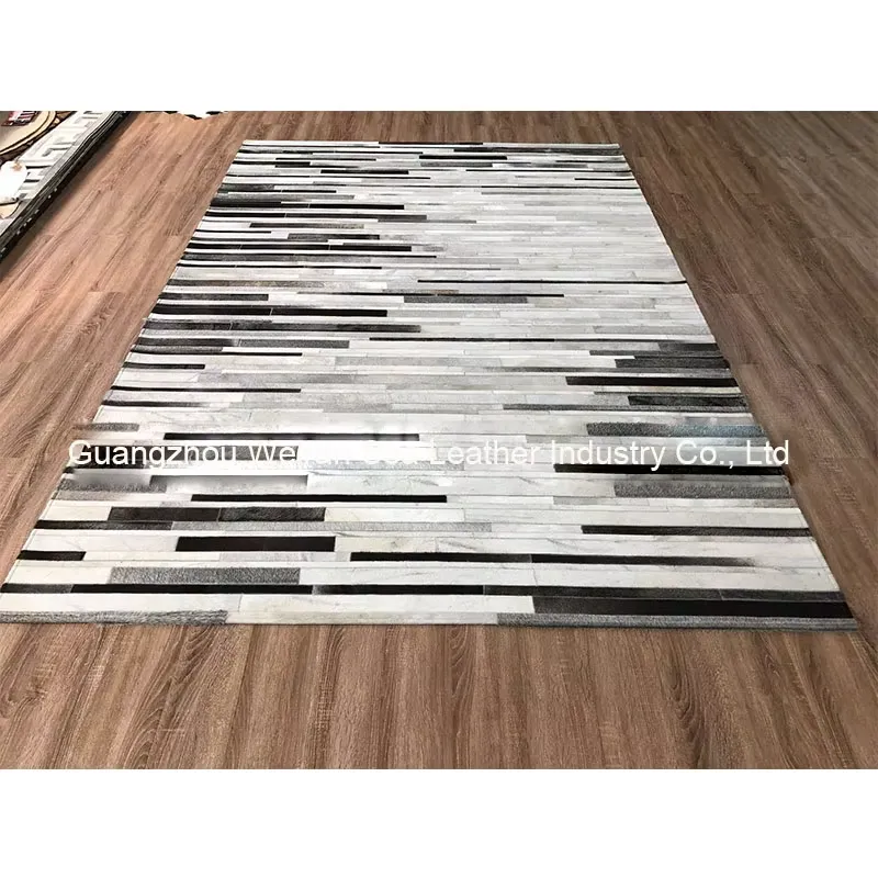 輸入グレーストライプ牛革毛皮パッチワークカーペット、家庭用、 - Home Textiles Importers In Usa のレビューと価格