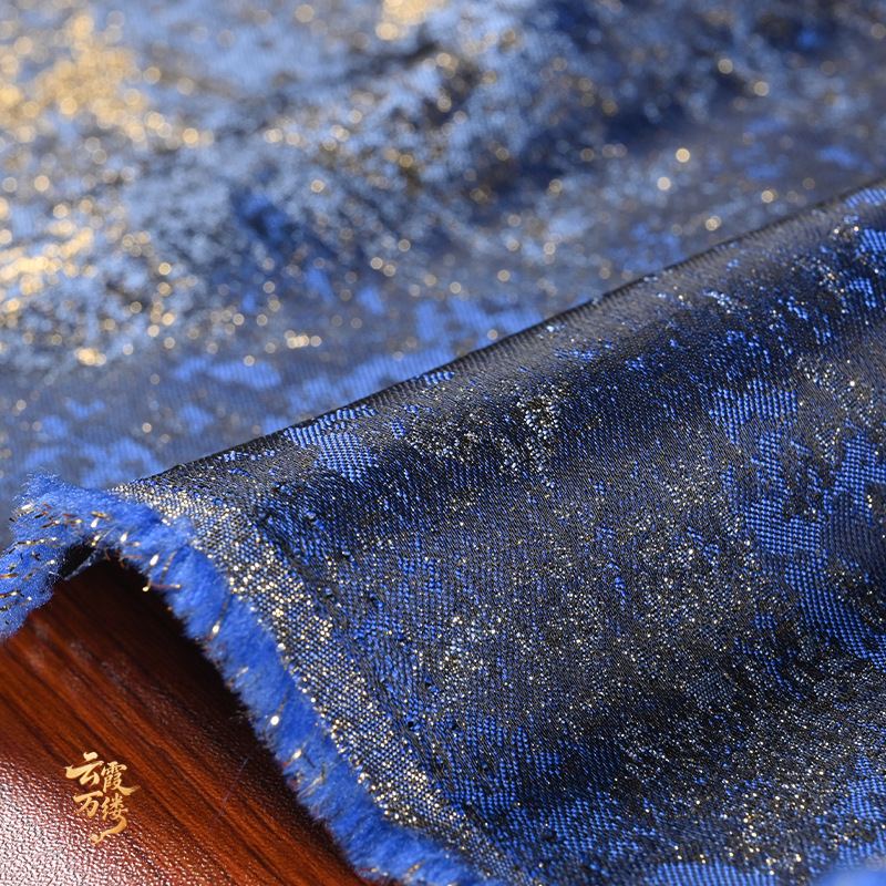 レトロな青色の金箔加工を施したグラデーション織物。中国風のチ - Home Textiles Usa のレビューと価格