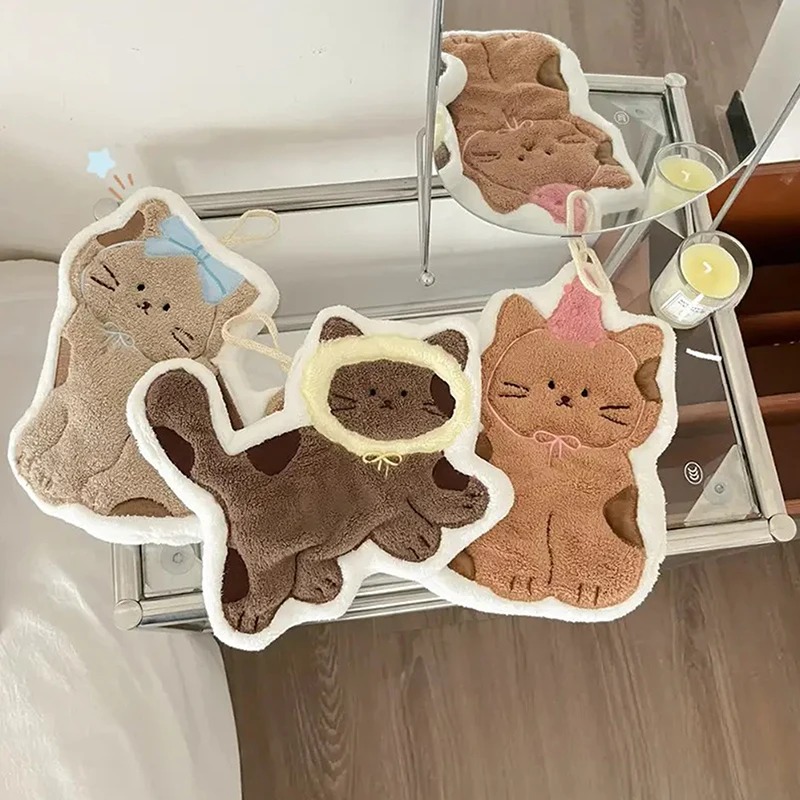 創造性あふれるかわいい猫の形をしたハンギングハンドタオル、バ - Home Textiles Usa のレビューと価格