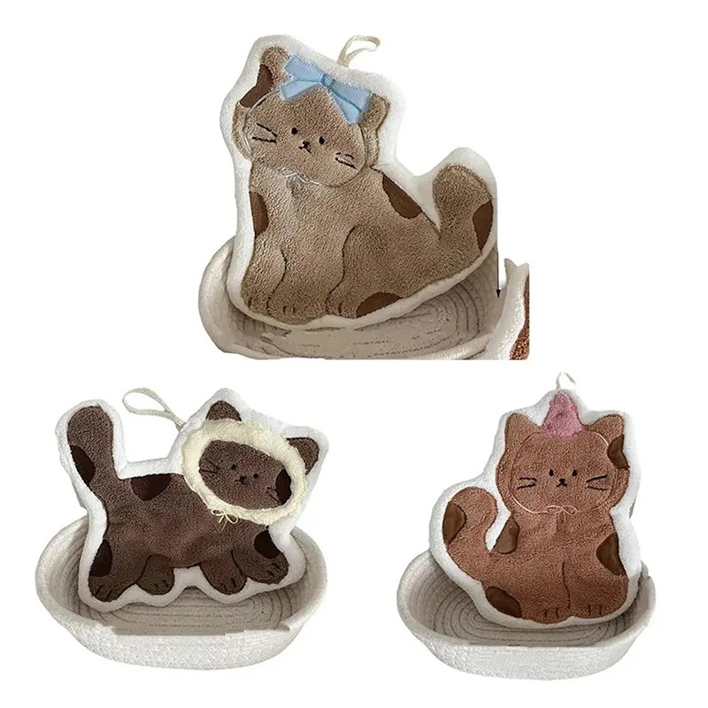 創造性あふれるかわいい猫の形をしたハンギングハンドタオル、バ - Home Textiles Usa のレビューと価格