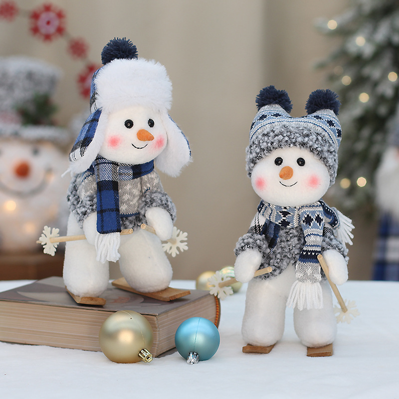 プレミアムクリスマスブルーファブリック製スキー雪だるまオーナ - Home Textiles Premium のレビューと価格