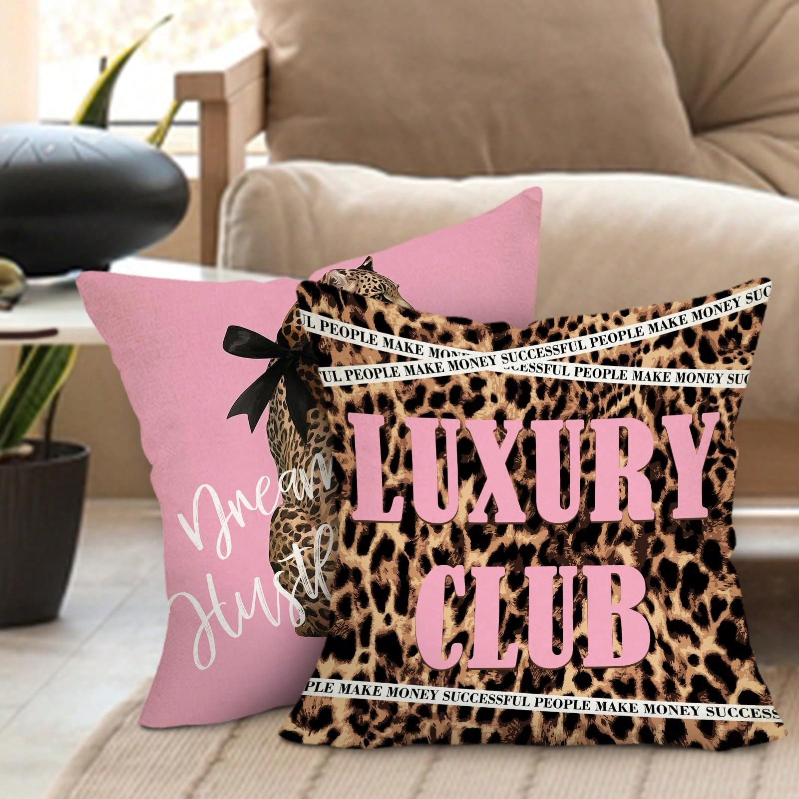 レオパード柄のピンク色の装飾用クッションカバー2枚セット（1 - Pillow Insert 18X18 のレビューと価格